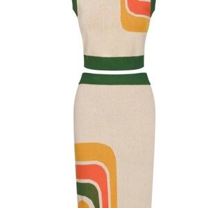 Chic Cream Skirt Set with Green and Orange Accents